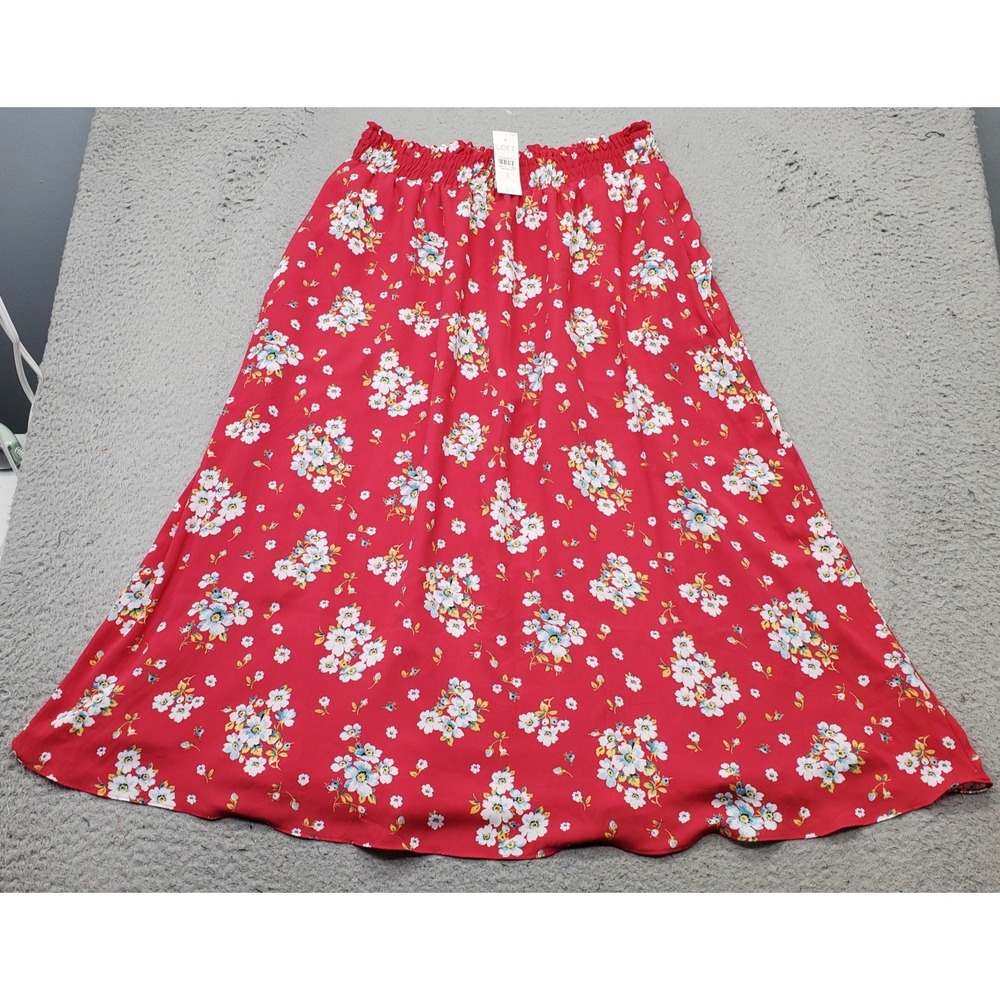 LOFT Flowy A-Line Skirt Womens S Multi Floral Elastic Waist Modern Fit Pull-On